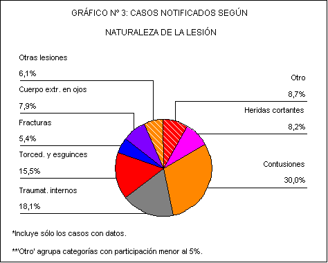 Sector de gr&aacute;fico n� 3: casos notificados seg&uacute;n