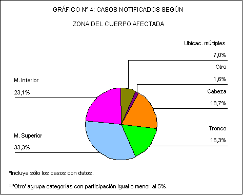 Sector de gr&aacute;fico n� 4: casos notificados seg&uacute;n